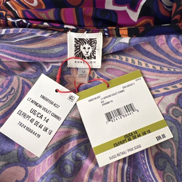 Anne Klein Dress Women 14 Pink African Violet Combo Surplice V-Neck 3/4 Sleeve - Picture 5 of 14